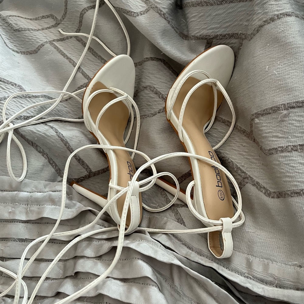 Strappy White Heels